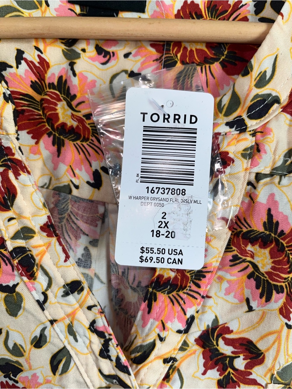 NWT Torrid Harper Floral Button Front Blouse Yellow Pink 2X 18 20 - Picture 6 of 7